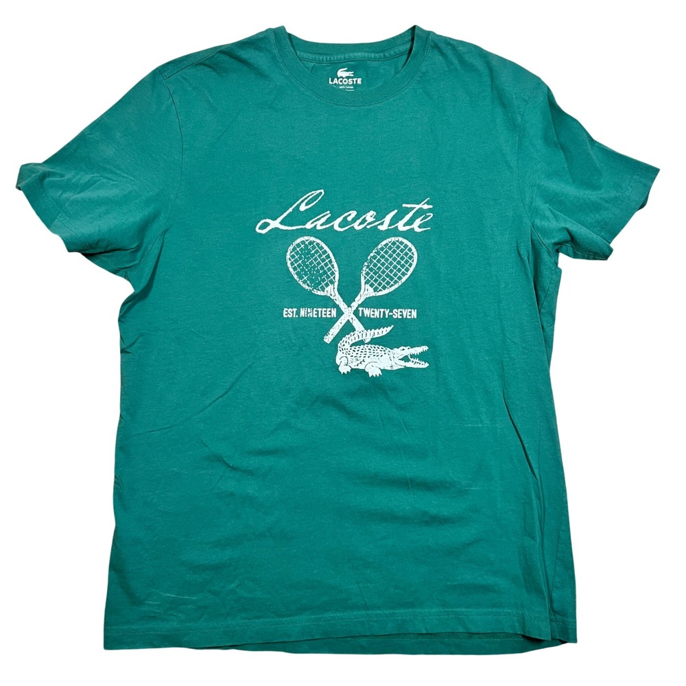Lacoste Men's Tennis Crocodile Logo Graphic T Shirt Green Cotton Size 6 - Picture 2 of 6